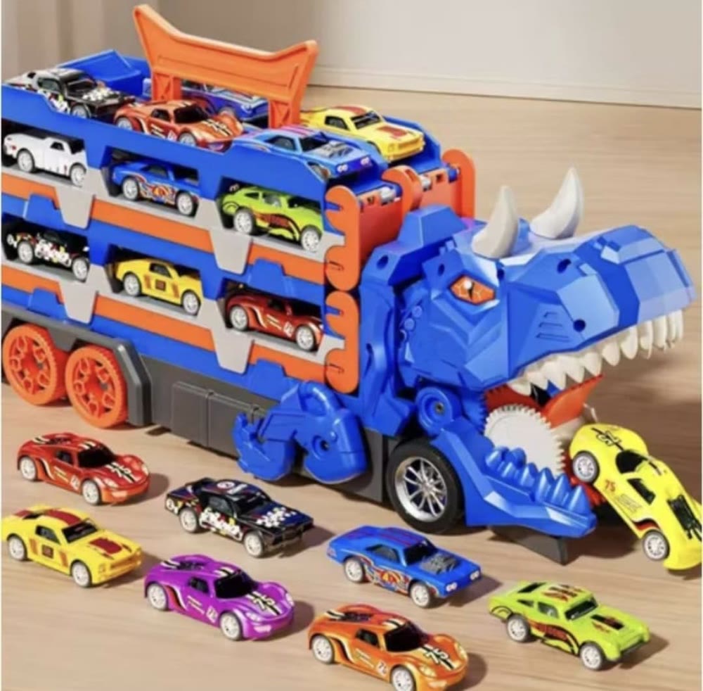 Caminhão Dinossauro 4 em 1 com Carrinhos de Metal