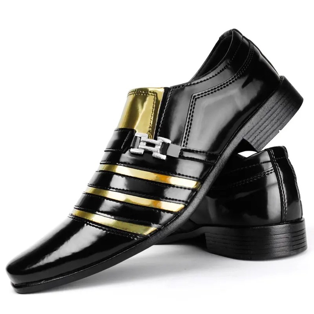 Sapato Social Masculino Preto com Detalhe Dourado